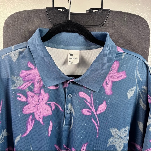 All in Motion Men's Floral Polo Shirt Blue Size XXL - Picture 2 of 5